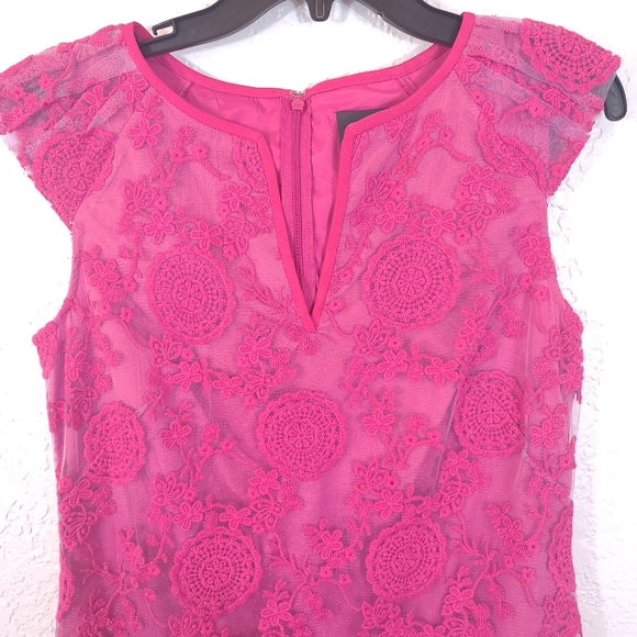 ADRIANNA PAPELL Eyelet Boho Overlay Fuchsia Dress - Picture 13 of 13
